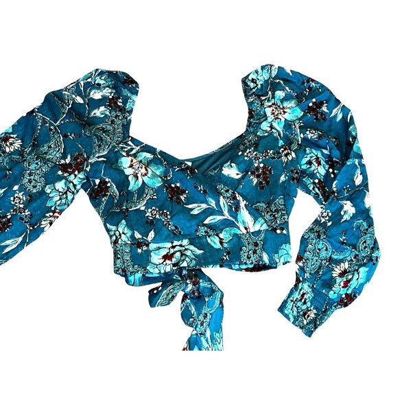 Band of the Free Sybille Teal Floral Crossover Crop Top Sz Small Womens Deep Tea - Picture 9 of 13